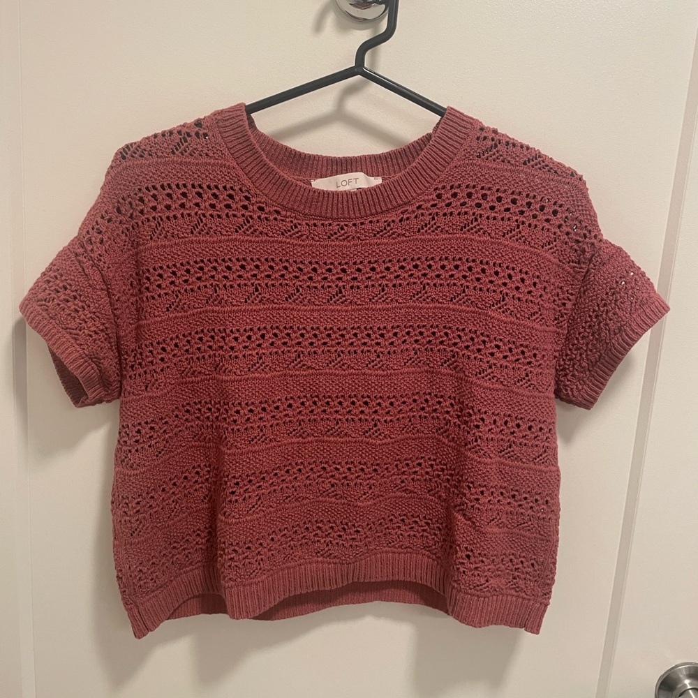 LOFT pointelle sweater tee in dusty rose, size XS